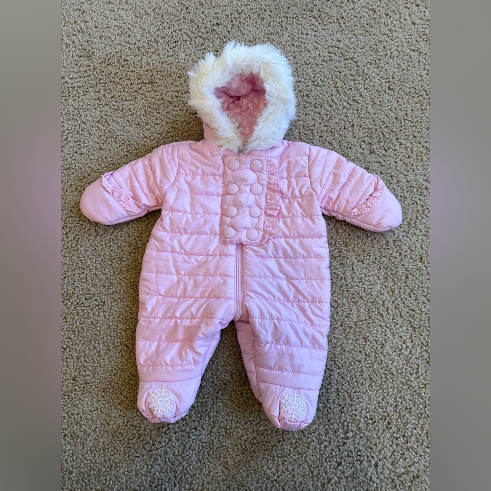 BabiesRUs Pink Quilted Footie Snowsuit with Cozy Hood